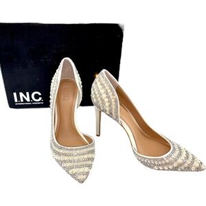 INC International Concepts Kenjay Pearl Rhinestone Pumps Ivory Bridal Heels 7M